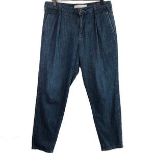 Zara Man Pleated Tapered Medium Wash Denim Jeans